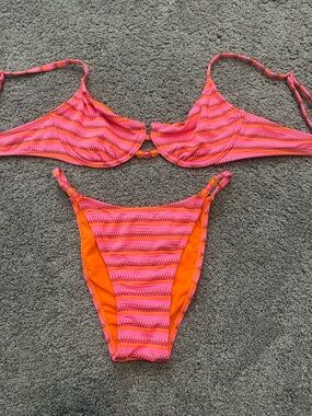 wild fable Pink and Orange Striped Bikini Set